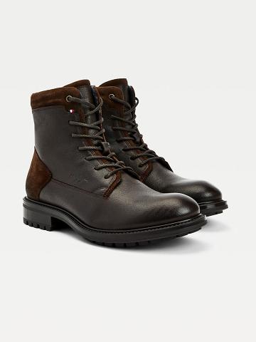 Férfi Tommy Hilfiger Bőr mix zip Csizma Barna | HU 1471GSO